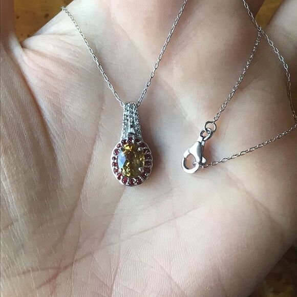 Natural Red Sapphire Yellow Zircon Sterling Silver Necklace - Picture 8 of 8